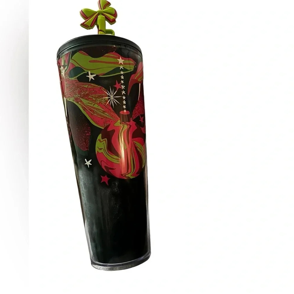 NEW Starbucks Holiday 2023 Cold Cup Tumbler 24oz with Silicon Bow Straw Topper